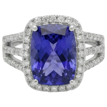 6.55 Carats Fancy Ring Cushion AAA Tanzanite And Natural Earth Mined Diamonds Jewellery
