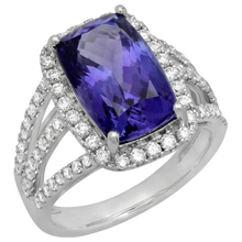 6.55 Carats Fancy Ring Cushion AAA Tanzanite And Natural Earth Mined Diamonds Jewellery