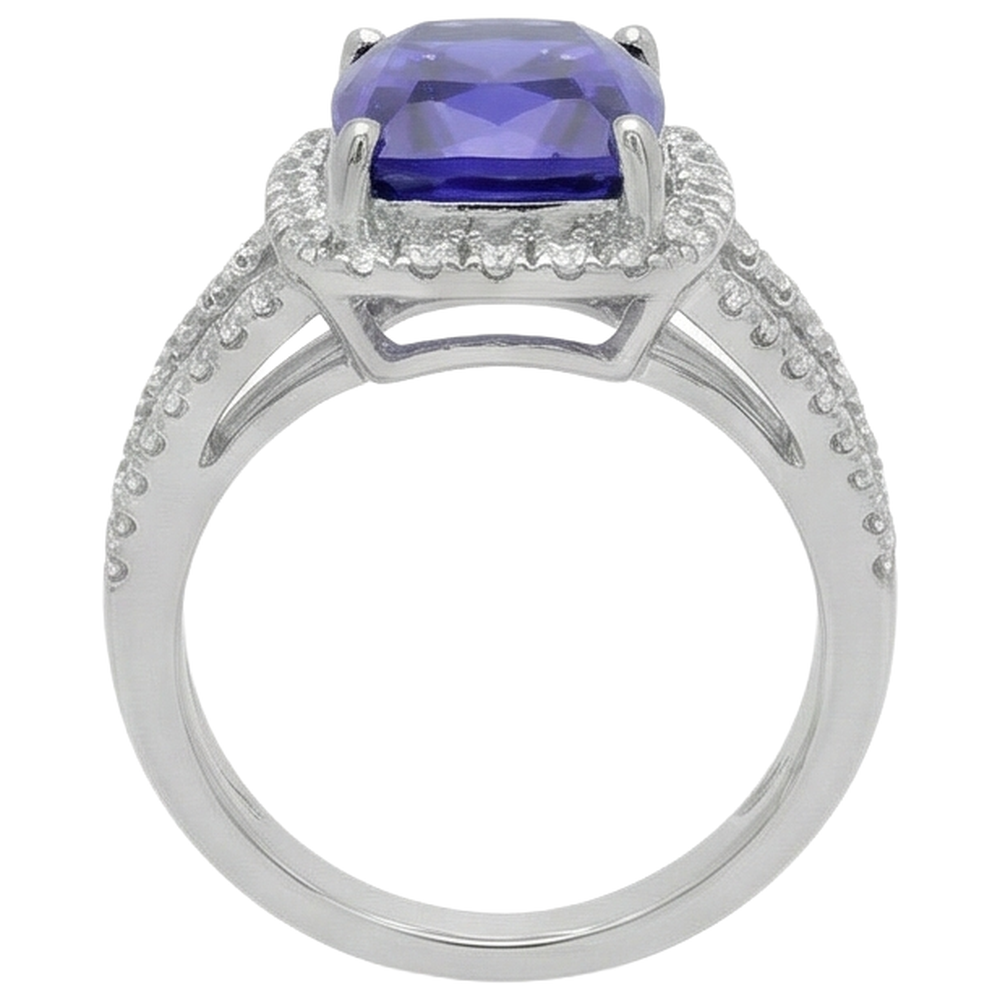 6.55 Carats Fancy Ring Cushion AAA Tanzanite And Natural Earth Mined Diamonds Jewellery