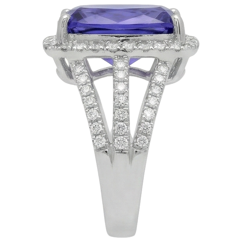 6.55 Carats Fancy Ring Cushion AAA Tanzanite And Natural Earth Mined Diamonds Jewellery