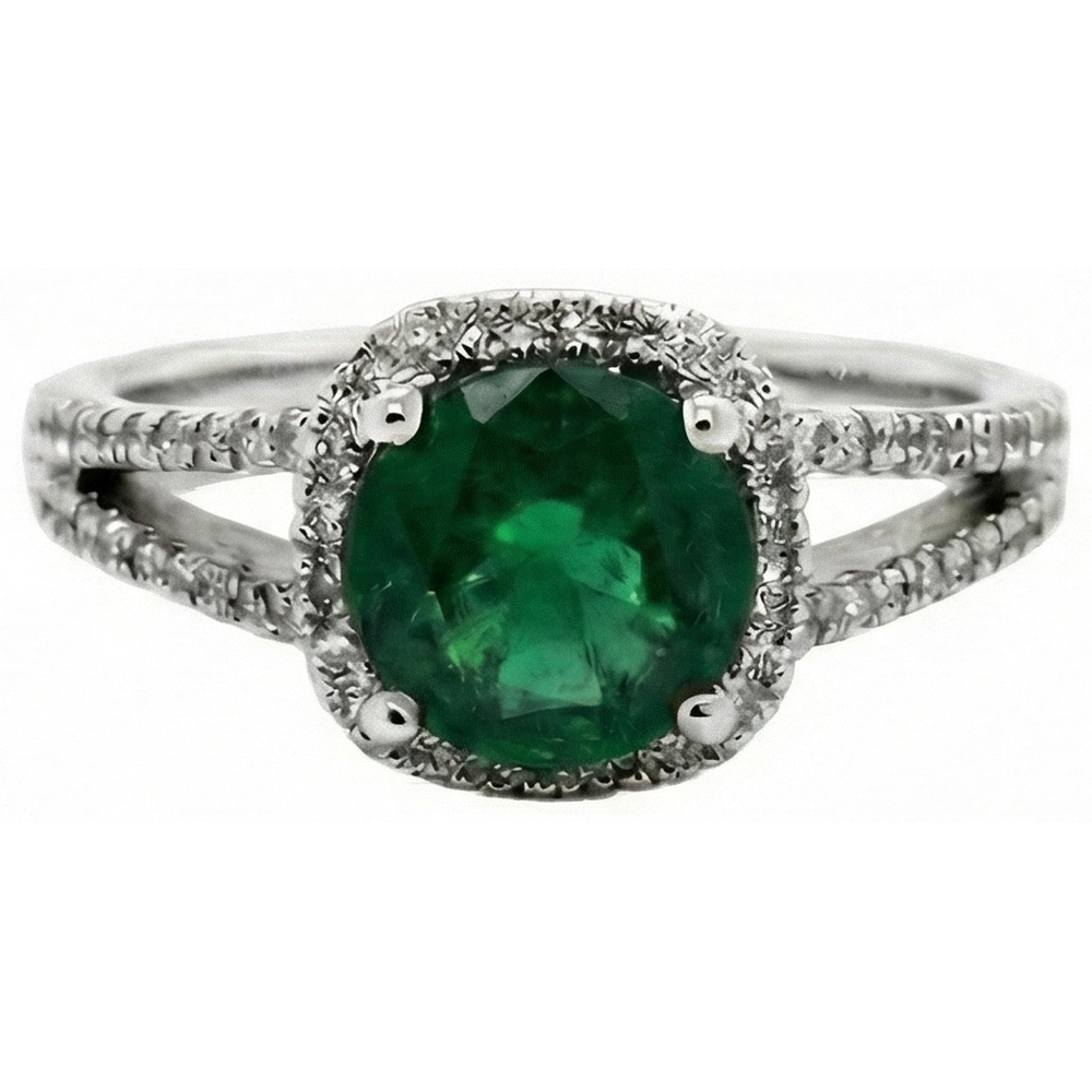6.56 Ct Round Cut Green Emerald Natural Earth Mined Diamond Ring White Gold 14K