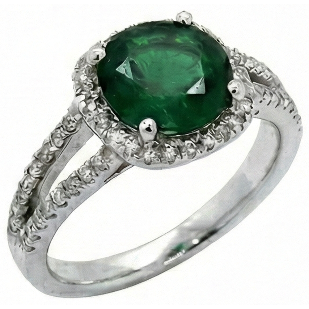 6.56 Ct Round Cut Green Emerald Natural Earth Mined Diamond Ring White Gold 14K
