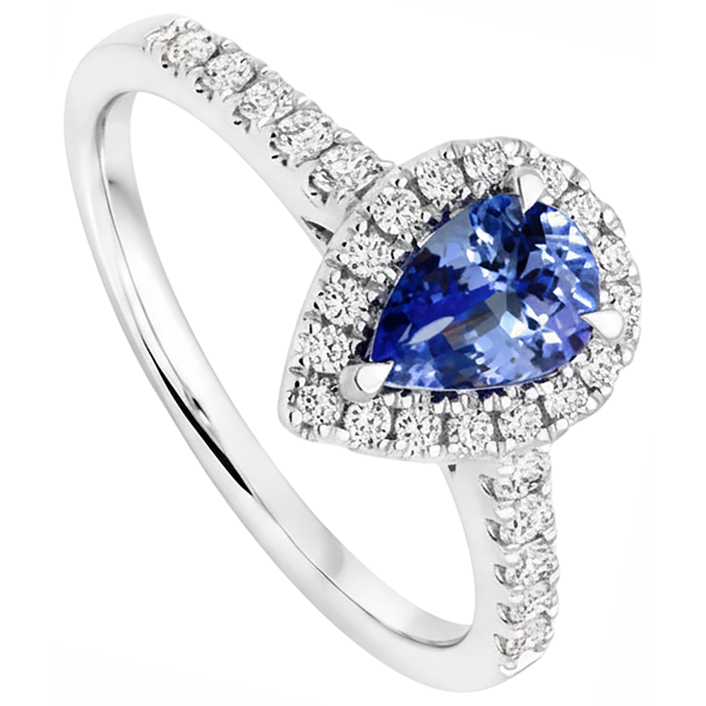 6.60 Carats Halo Tanzanite And Natural Earth Mined Diamonds Ring White Gold 14K