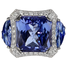 6.75 Carat Radiant Tanzanite And Round Natural Earth Mined DIAMOND ( NOT LAB GROWN )s Fancy Ring Gold