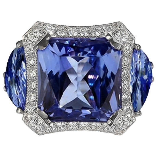 6.75 Carat Radiant Tanzanite And Round Natural Earth Mined DIAMOND ( NOT LAB GROWN )s Fancy Ring Gold
