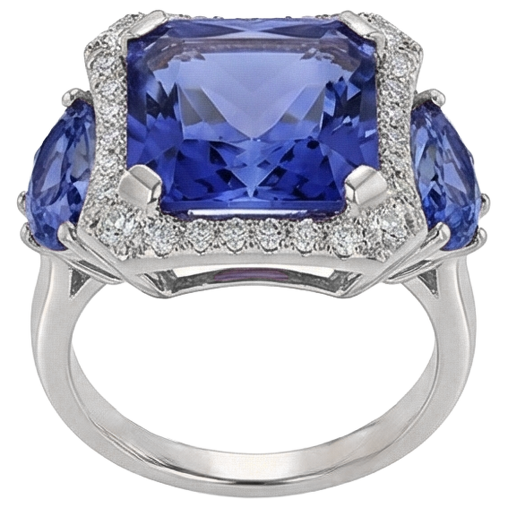 6.75 Carat Radiant Tanzanite And Round Natural Earth Mined DIAMOND ( NOT LAB GROWN )s Fancy Ring Gold