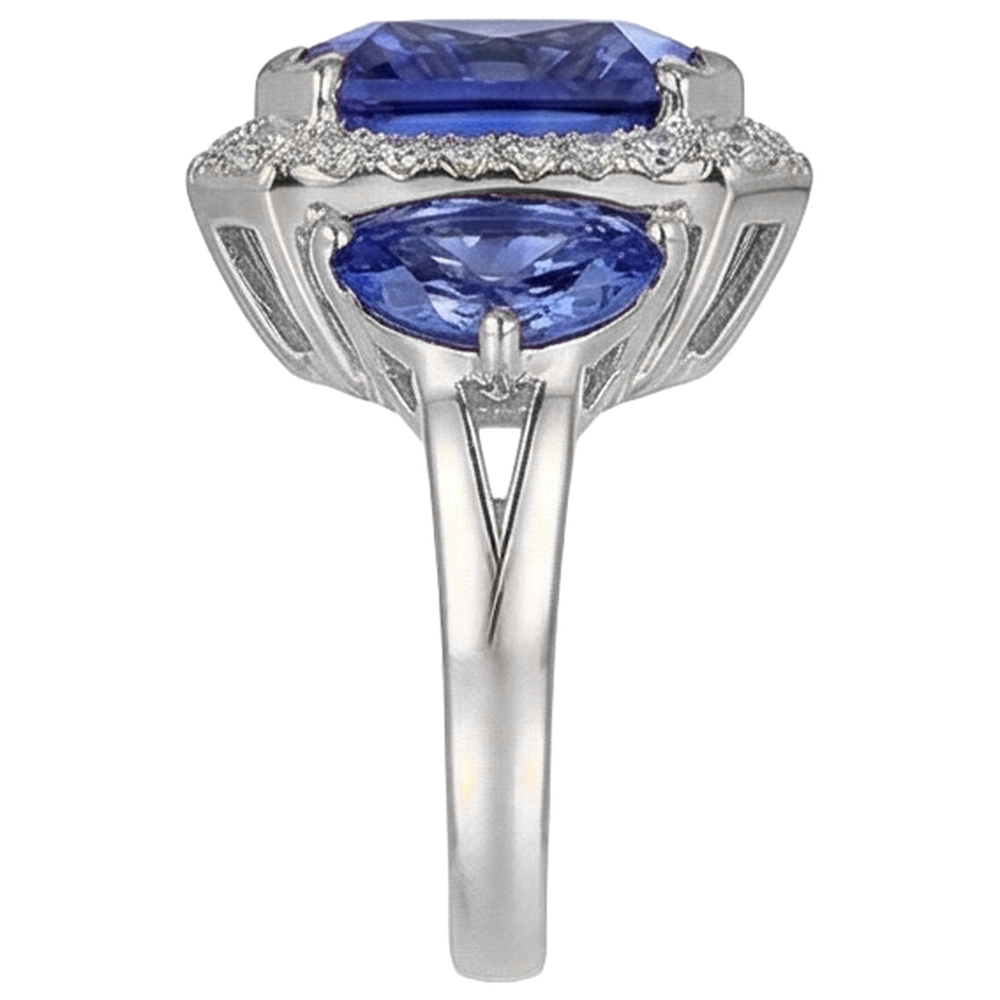 6.75 Carat Radiant Tanzanite And Round Natural Earth Mined DIAMOND ( NOT LAB GROWN )s Fancy Ring Gold