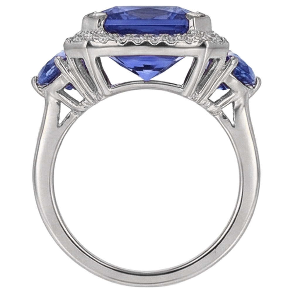 6.75 Carat Radiant Tanzanite And Round Natural Earth Mined DIAMOND ( NOT LAB GROWN )s Fancy Ring Gold