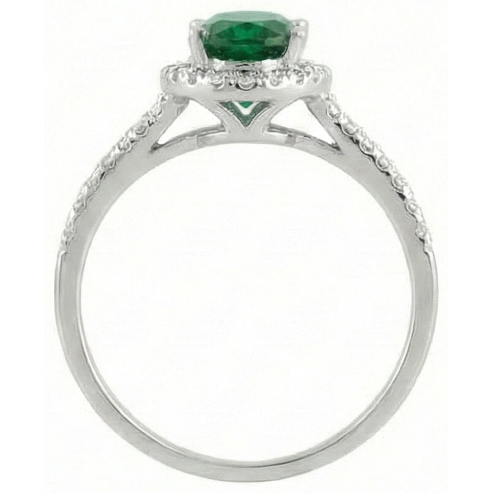 natural round emerald 6.75ct ring on white background