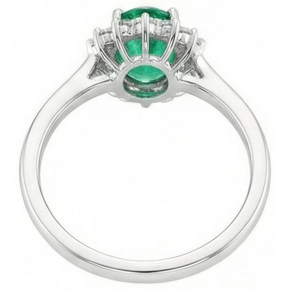 6.75 Carats Green Emerald And Natural Earth Mined DIAMOND ( NOT LAB GROWN )s Engagement Ring 14K White Gold