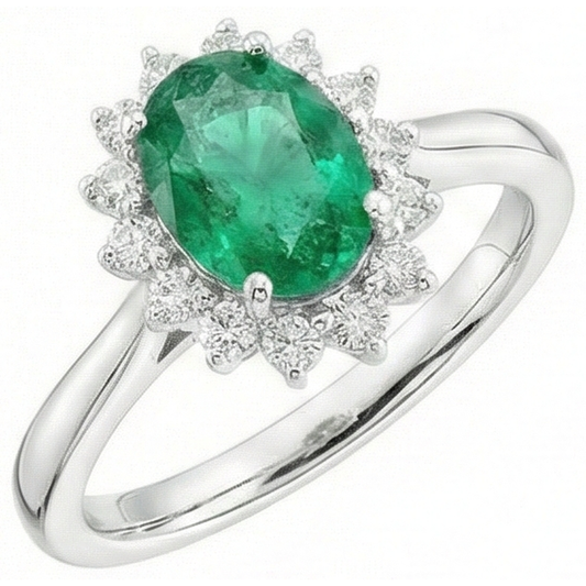6.75 Carats Green Emerald And Natural Earth Mined DIAMOND ( NOT LAB GROWN )s Engagement Ring 14K White Gold