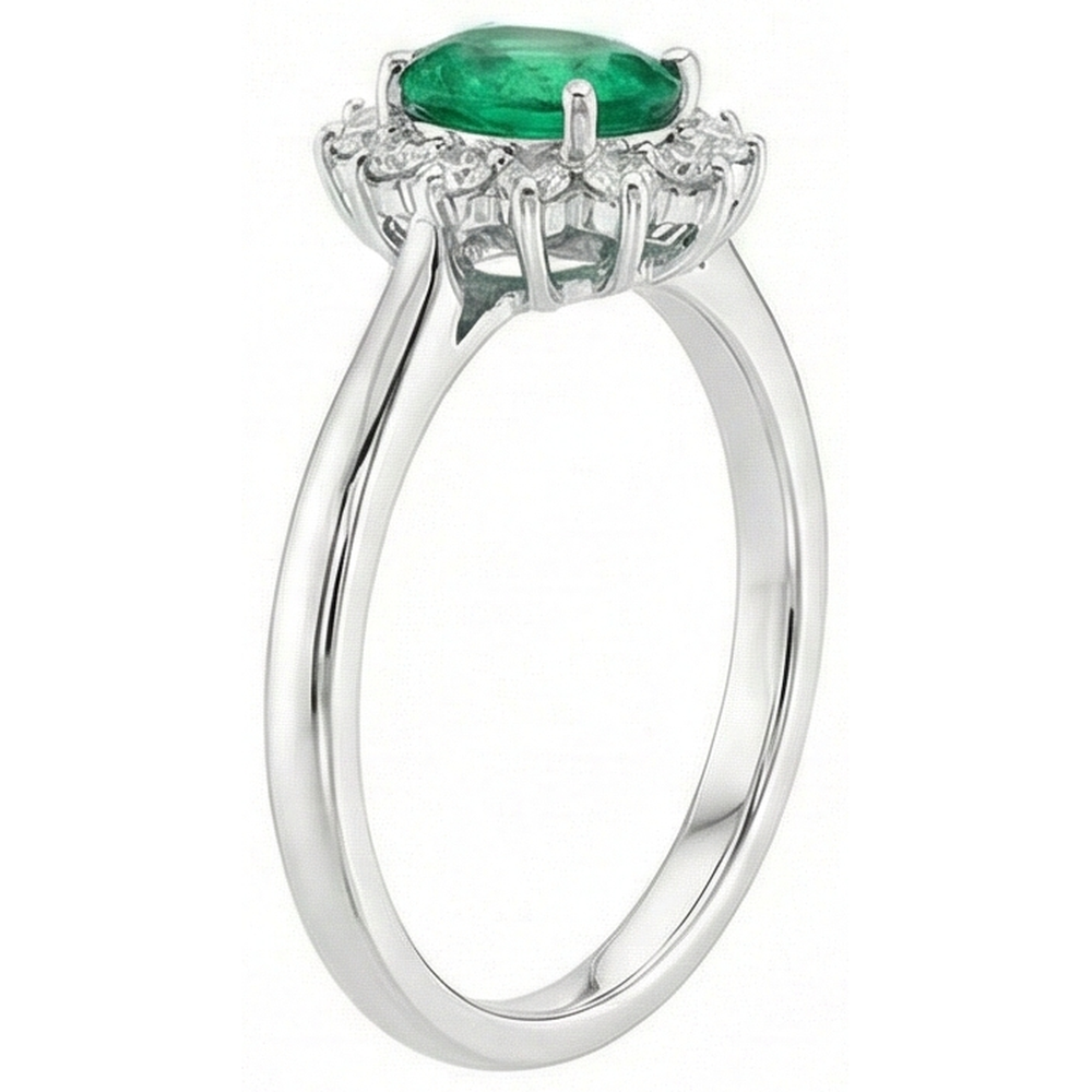 6.75 Carats Green Emerald And Natural Earth Mined DIAMOND ( NOT LAB GROWN )s Engagement Ring 14K White Gold