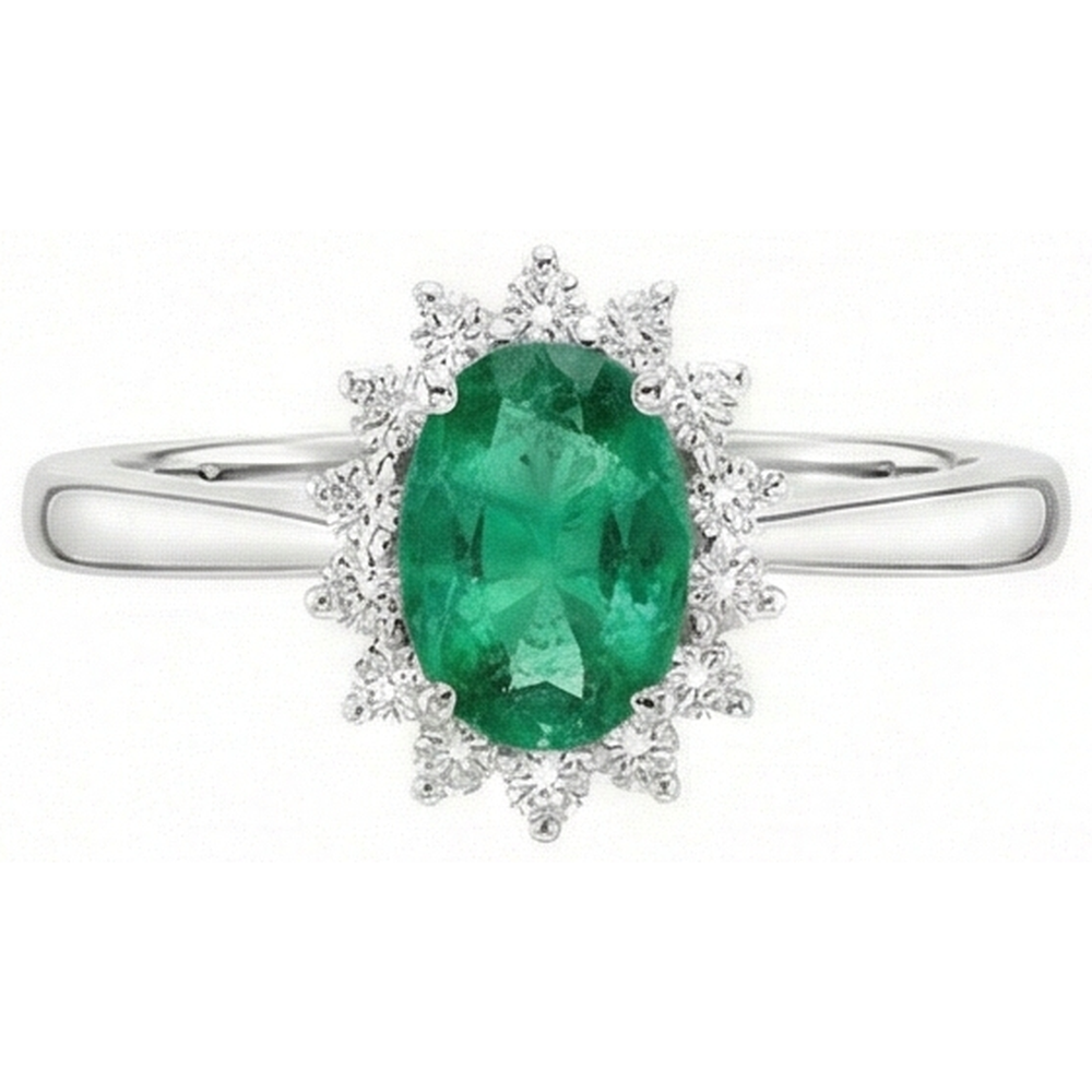 6.75 Carats Green Emerald And Natural Earth Mined DIAMOND ( NOT LAB GROWN )s Engagement Ring 14K White Gold
