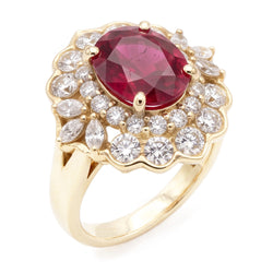 6.75 Carats Red Tourmaline And White Natural Earth Mined Diamonds Ring White Gold 14K