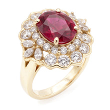 6.75 Carats Red Tourmaline And White Natural Earth Mined Diamonds Ring White Gold 14K