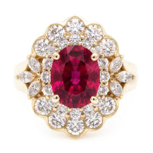 6.75 Carats Red Tourmaline And White Natural Earth Mined Diamonds Ring White Gold 14K