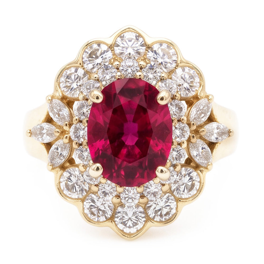 6.75 Carats Red Tourmaline And White Natural Earth Mined Diamonds Ring White Gold 14K