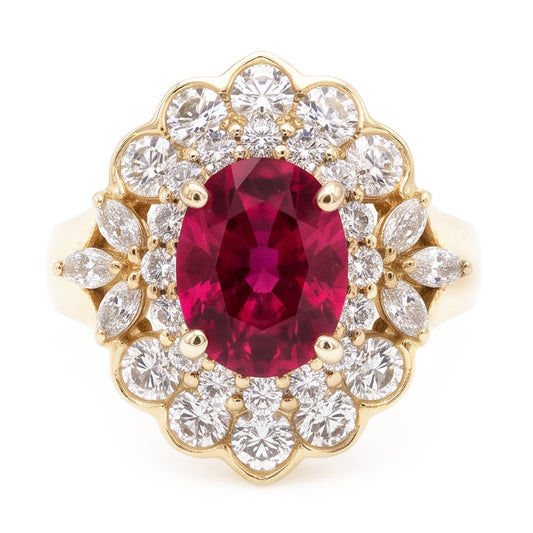 6.75 Carats Red Tourmaline And White Natural Earth Mined Diamonds Ring White Gold 14K