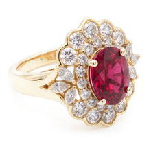 6.75 Carats Red Tourmaline And White Natural Earth Mined Diamonds Ring White Gold 14K