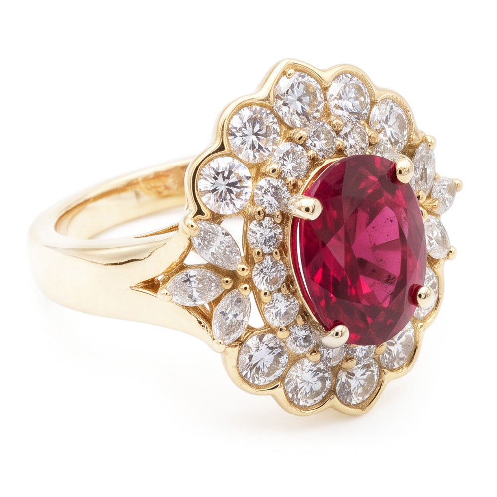 6.75 Carats Red Tourmaline And White Natural Earth Mined Diamonds Ring White Gold 14K