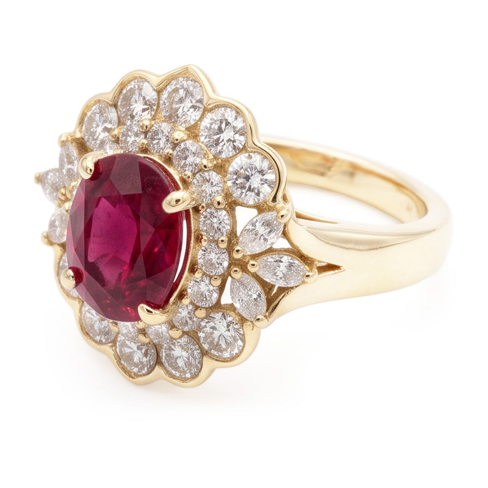 6.75 Carats Red Tourmaline And White Natural Earth Mined Diamonds Ring White Gold 14K