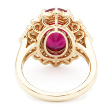 6.75 Carats Red Tourmaline And White Natural Earth Mined Diamonds Ring White Gold 14K