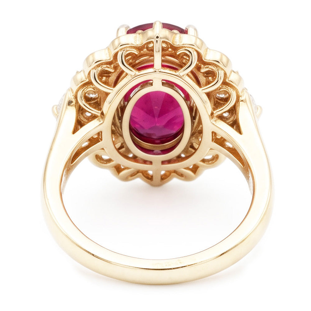 6.75 Carats Red Tourmaline And White Natural Earth Mined Diamonds Ring White Gold 14K