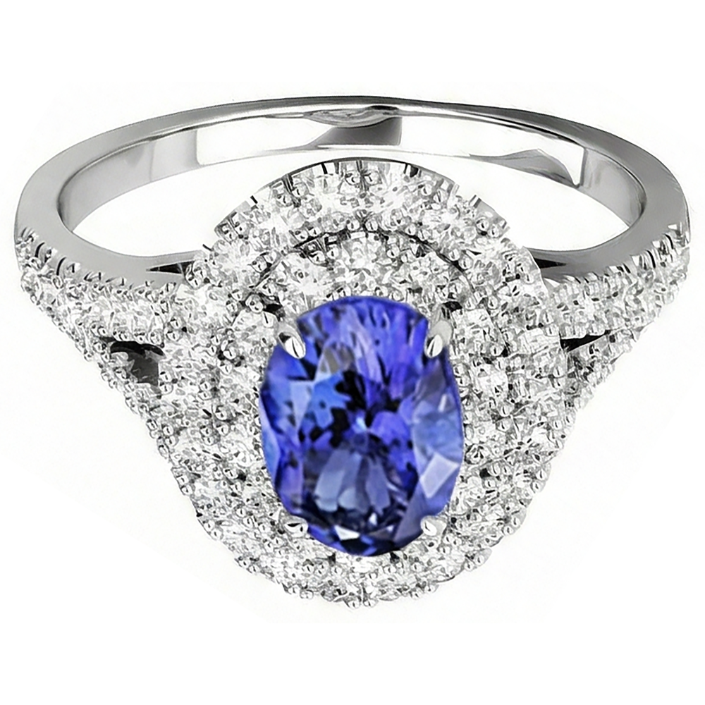 6.75 Carats Tanzanite And Natural Earth Mined DIAMOND ( NOT LAB GROWN )s Ring 14K White Gold