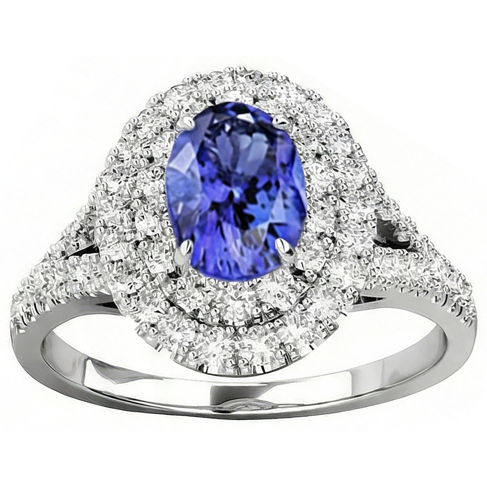 6.75 Carats Tanzanite And Natural Earth Mined DIAMOND ( NOT LAB GROWN )s Ring 14K White Gold