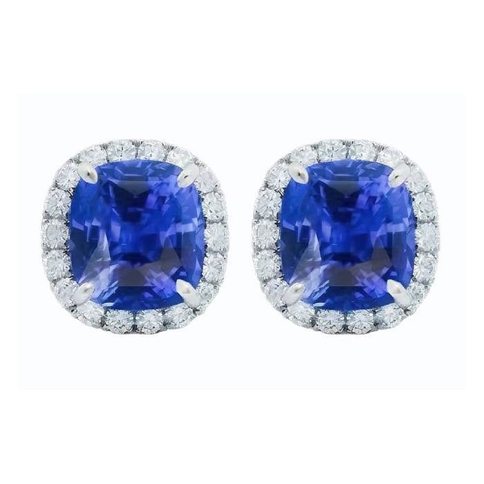 6.80 Carats Sapphire And Natural Earth Mined Diamonds Lady Studs Earring White Gold 14K