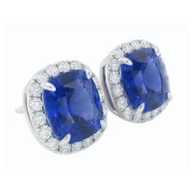 6.80 Carats Sapphire And Natural Earth Mined Diamonds Lady Studs Earring White Gold 14K