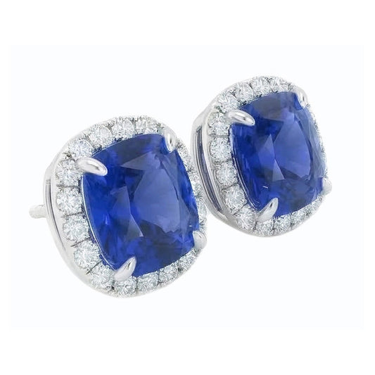 6.80 Carats Sapphire And Natural Earth Mined Diamonds Lady Studs Earring White Gold 14K