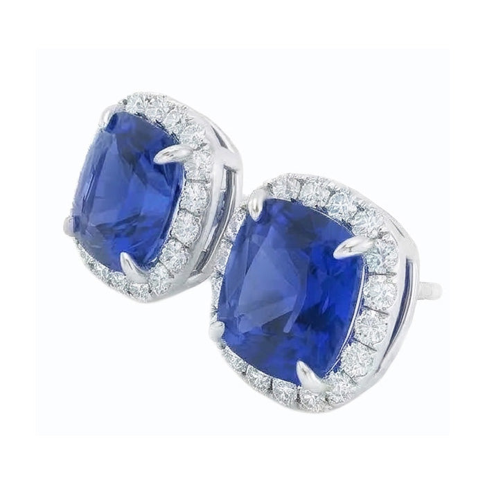 6.80 Carats Sapphire And Natural Earth Mined Diamonds Lady Studs Earring White Gold 14K
