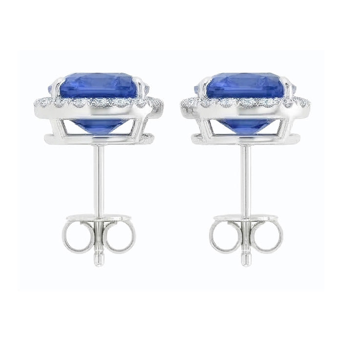 6.80 Carats Sapphire And Natural Earth Mined Diamonds Lady Studs Earring White Gold 14K