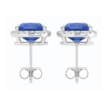 6.80 Carats Sapphire And Natural Earth Mined Diamonds Lady Studs Earring White Gold 14K