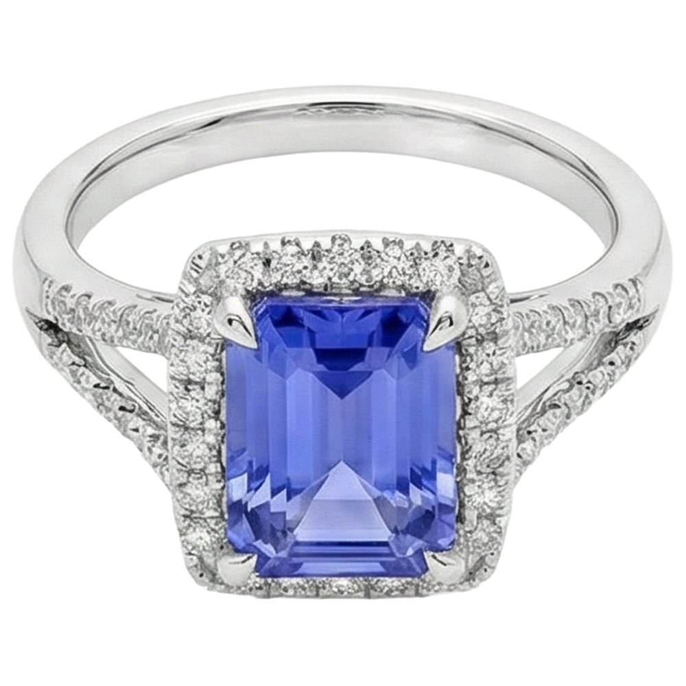 natural round tanzanite 6.85ct ring close up detail