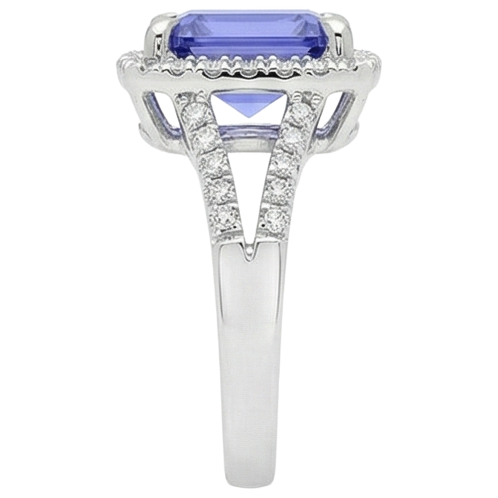 natural round tanzanite 6.85ct ring top view
