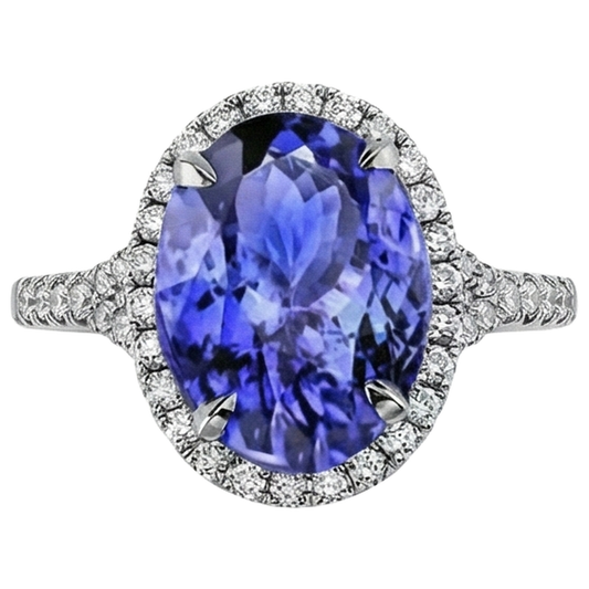 natural round tanzanite 6.85ct ring side angle