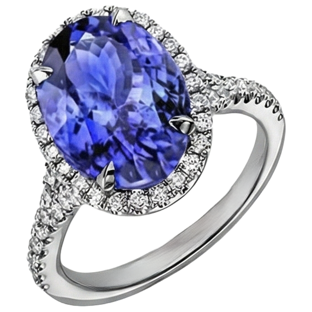 natural round tanzanite 6.85ct ring top view