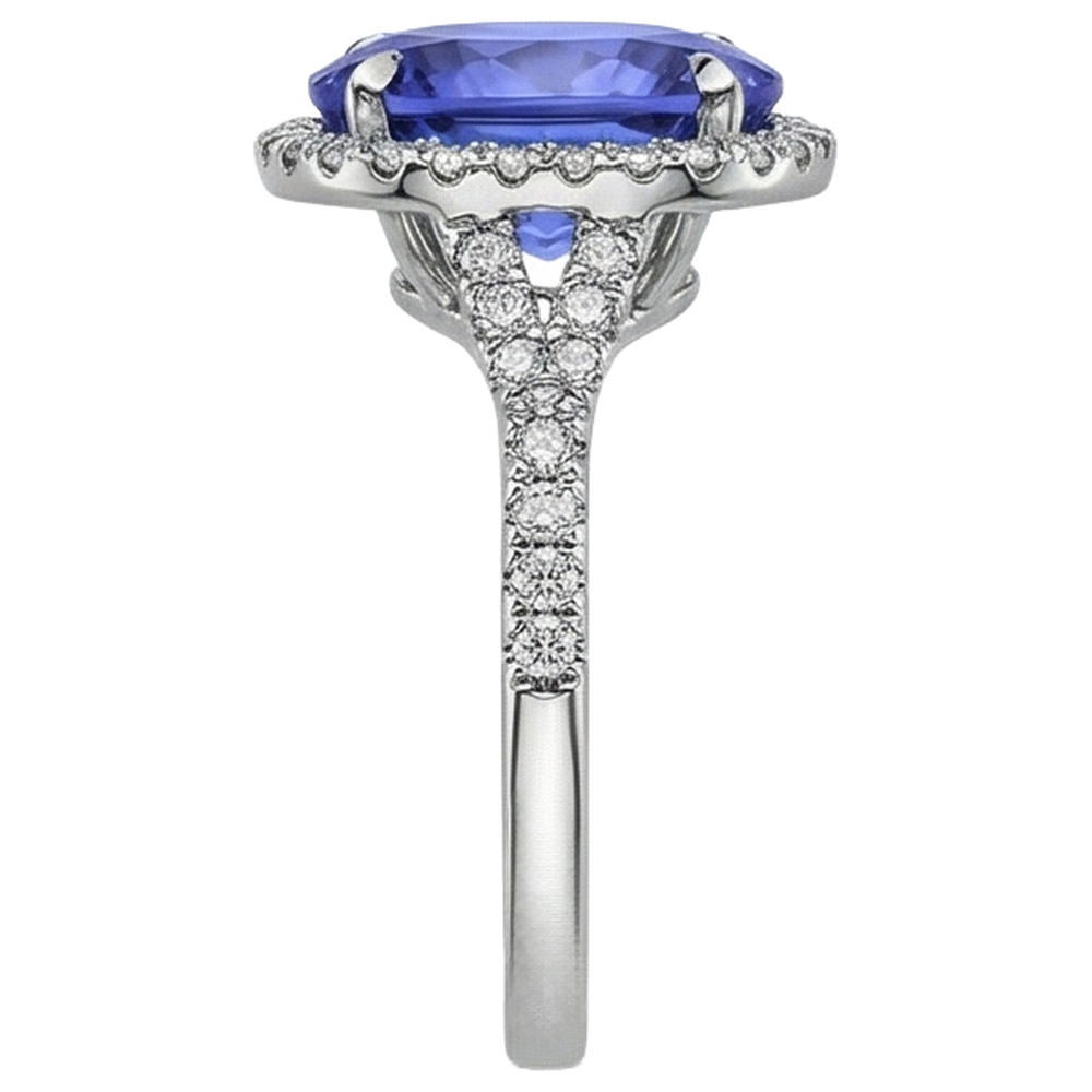 natural round tanzanite 6.85ct ring profile view