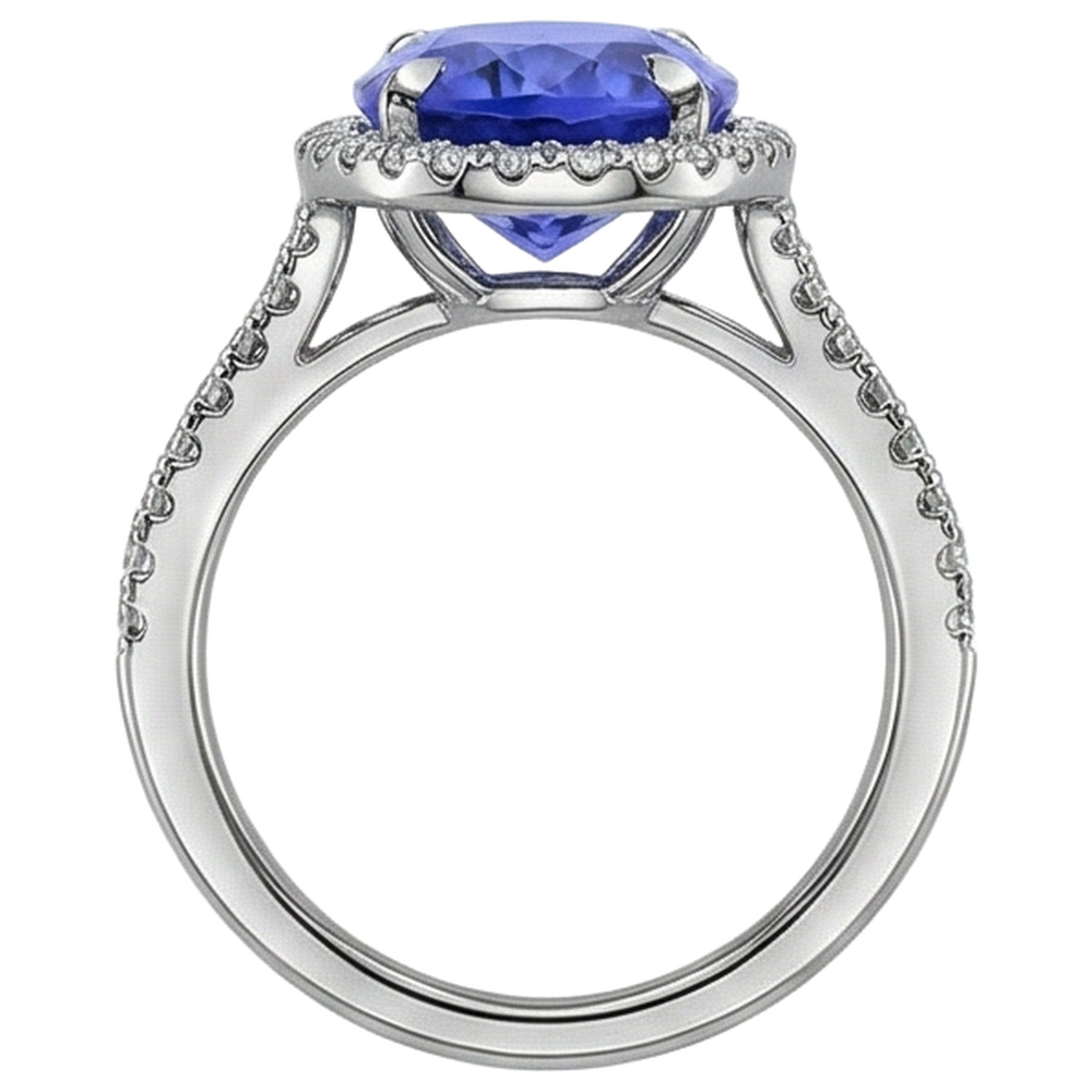 natural round tanzanite 6.85ct ring on white background