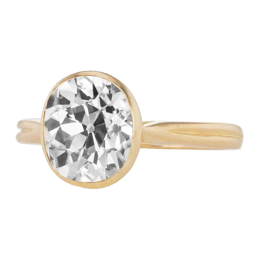 6 Carat Bezel Cushion Real Diamond Gold Ring