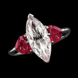 6 Carat Marquise Real Diamond Ring With Rubies