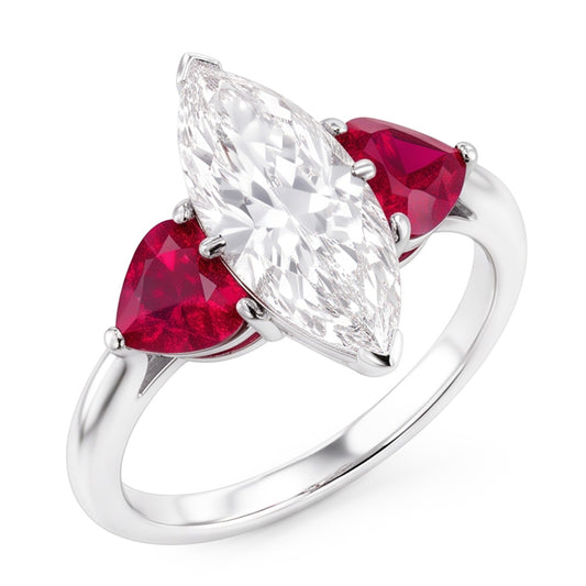6 Carat Marquise Real Natural Earth Mined Diamond Ring With Rubies