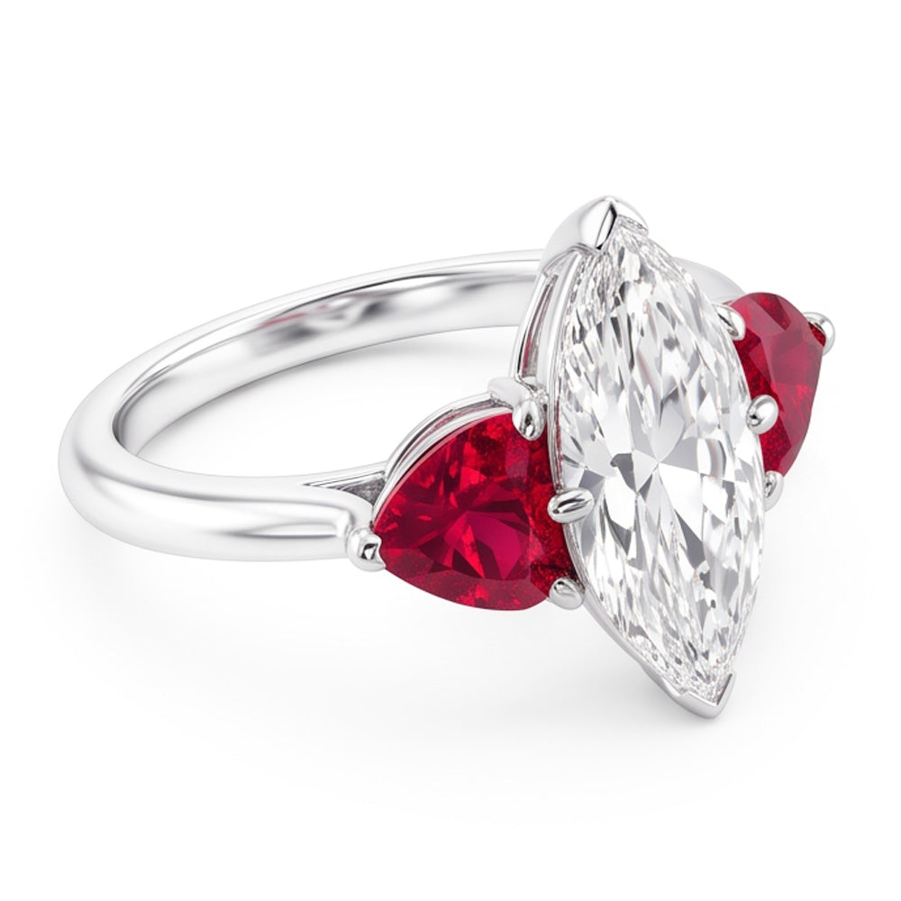 6 Carat Marquise Real Natural Earth Mined Diamond Ring With Rubies