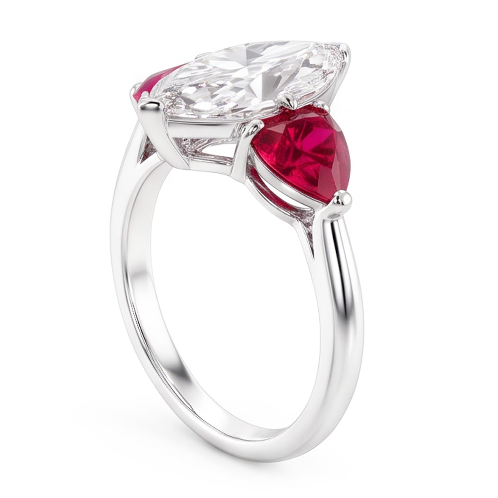 6 Carat Marquise Real Natural Earth Mined Diamond Ring With Rubies