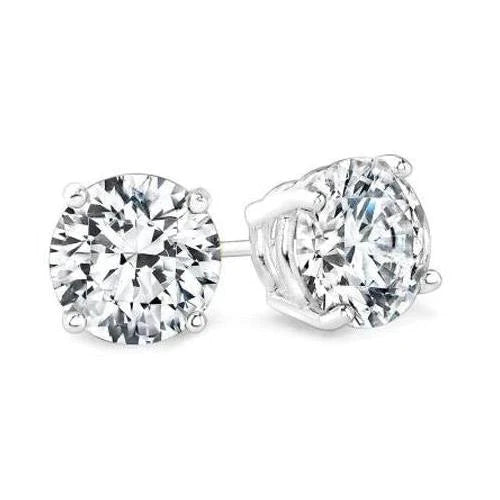 6 Carat Round Cut Real Diamond Stud Earrings White Gold 14K