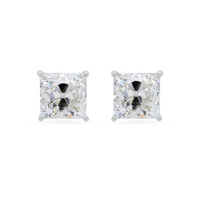 6 Carats Cushion Old Miner Real Natural Earth Mined Diamond Studs Prong Set White Gold 14K