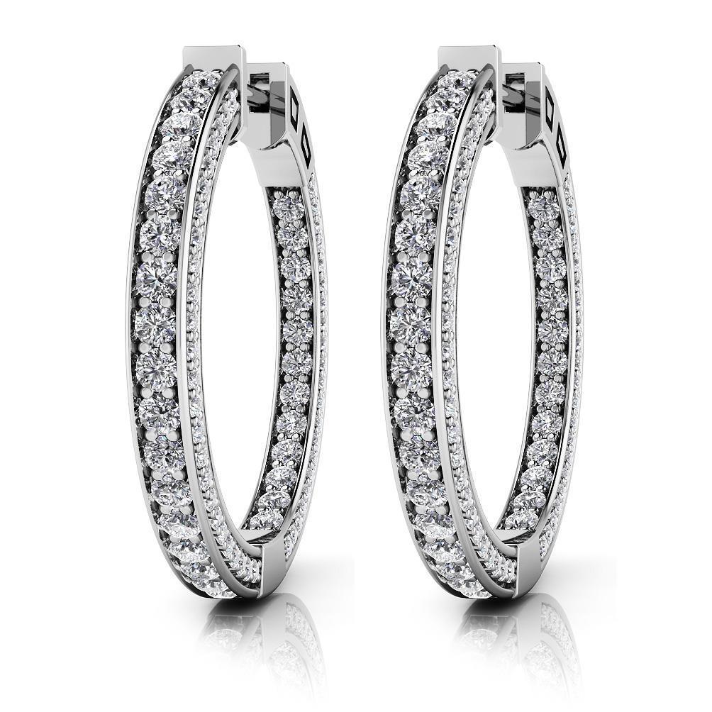 6 Carats Genuine Round Cut Diamonds Euphoric Hoop Earrings White Gold 14K