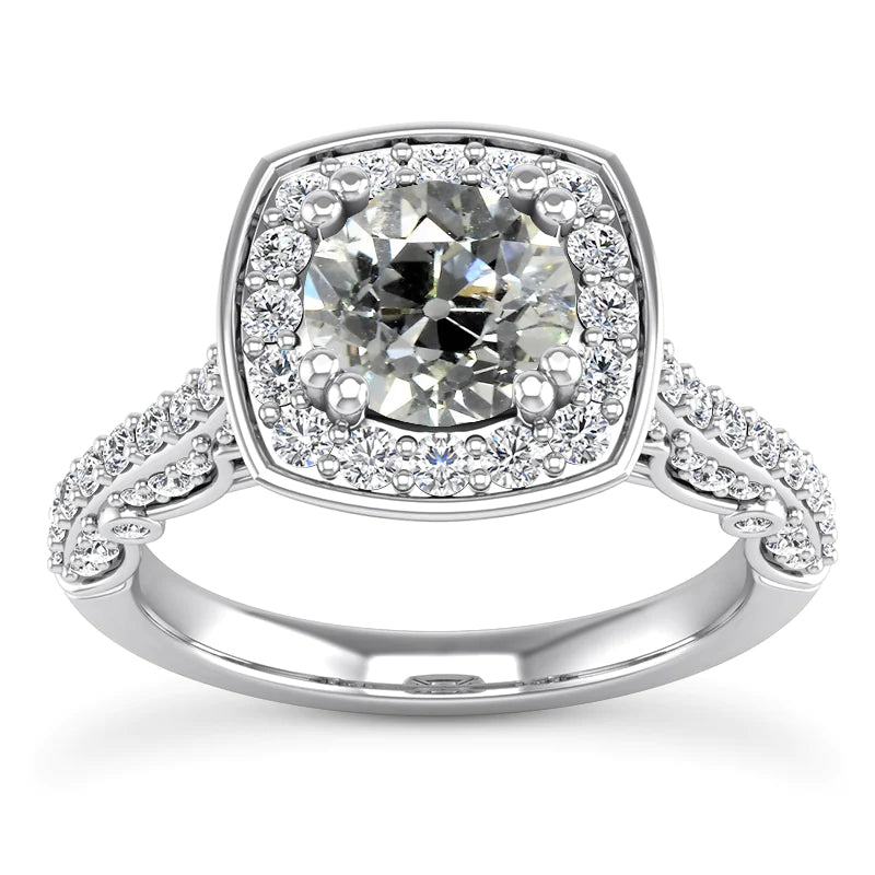 6 Carats Halo Ring With Accents Round Old Miner Real Diamonds Milgrain